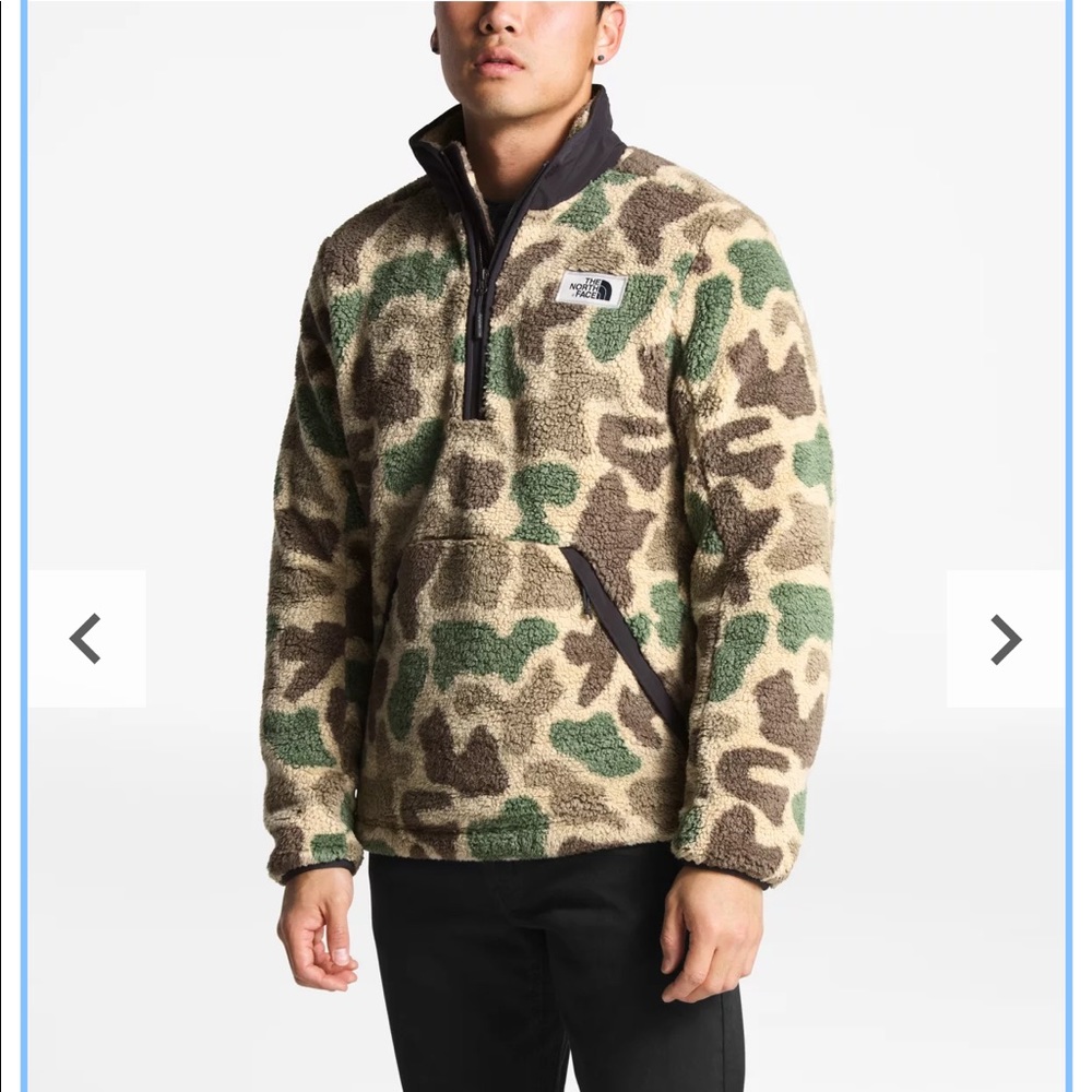 The North Face Men's Camo Sherpa Quarter-Zip Pullover - Green Brown Tan